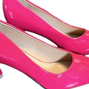 Hot Pink Patent Leather 2.5" High Heels With Clear Tip Size 8- Never worn!